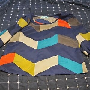 Karlie Adult 3 Quarter length Sleeve Chevron Top - Blue, Red, Yellow, Gray